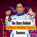 Saikhom Mirabai Chanu celebrating her success after winning a Commonwealth Games gold medal, highlighting her inspiring journey from Olympic setback to champion.