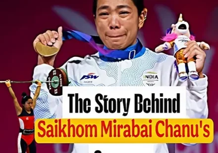 Saikhom Mirabai Chanu celebrating her success after winning a Commonwealth Games gold medal, highlighting her inspiring journey from Olympic setback to champion.