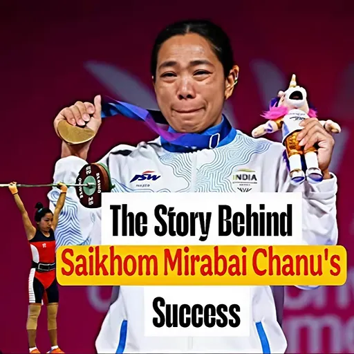 Saikhom Mirabai Chanu celebrating her success after winning a Commonwealth Games gold medal, highlighting her inspiring journey from Olympic setback to champion.