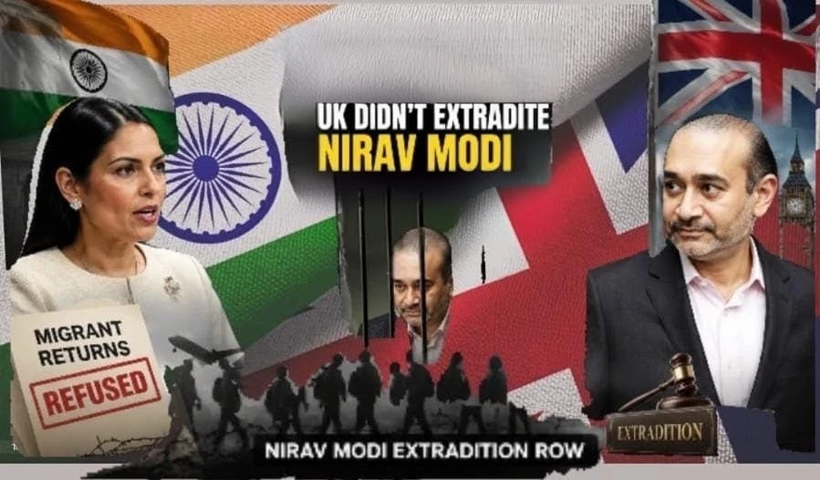 Priti Patel claim on India UK migrant row linked to Nirav Modi extradition delay with India and UK flags