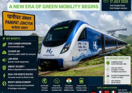 Hydrogen Train India at Panipat Junction showcasing India's first hydrogen-powered passenger train and its clean energy benefits.