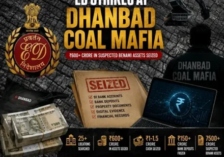 Dhanbad Coal Mafia crackdown as the Enforcement Directorate uncovers over ₹600 crore in suspected benami assets during raids across Jharkhand.
