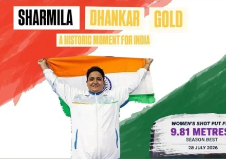 Sharmila Dhankar Gold celebration after winning India's first Commonwealth Games para-athletics gold in the Women's Shot Put F57 event on 28 July 2026.