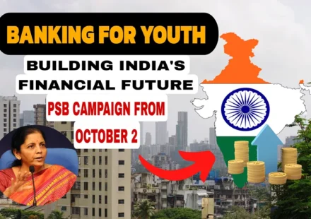 Banking for Youth campaign by Public Sector Banks starting October 2, 2026, featuring Finance Minister Nirmala Sitharaman and India financial growth graphic