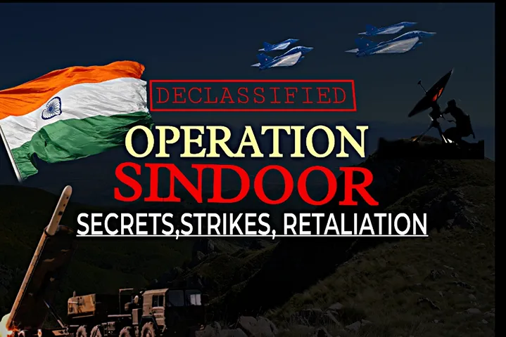 Declassified Operation Sindoor featuring Indian flag, fighter jets and military weapons