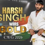Harsh Singh Commonwealth Games 2026 gold medal winner celebrating historic judo victory in Glasgow