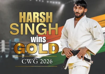 Harsh Singh Commonwealth Games 2026 gold medal winner celebrating historic judo victory in Glasgow
