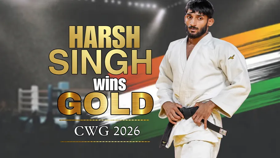 Harsh Singh Commonwealth Games 2026 gold medal winner celebrating historic judo victory in Glasgow