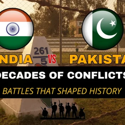India Pakistan Military Power comparison showing the Indian and Pakistani flags and decades of conflict