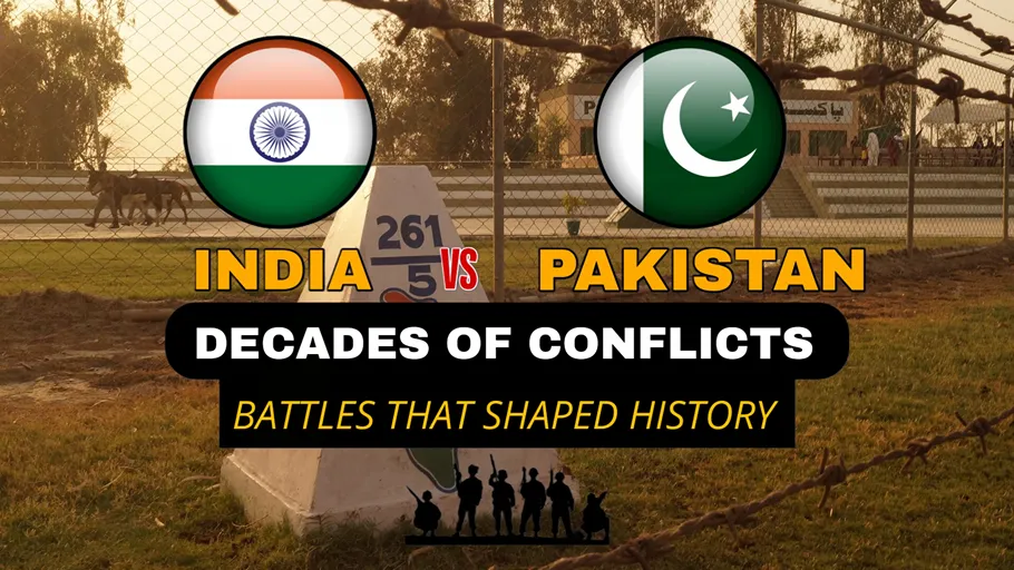 India Pakistan Military Power comparison showing the Indian and Pakistani flags and decades of conflict