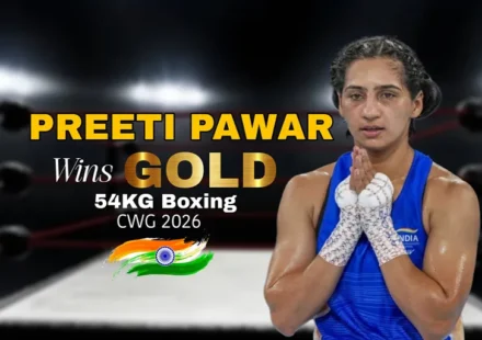 Preeti Pawar Commonwealth Games 2026 gold medal winner celebrating victory in the women's 54kg boxing event for India
