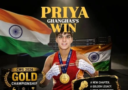 Priya Ghanghas CWG Gold winner celebrating after winning the women’s 60kg boxing title at Commonwealth Games 2026