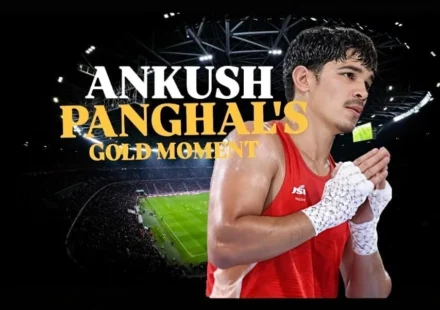 Ankush Panghal CWG 2026 gold medal celebration after winning Commonwealth Games boxing title for India