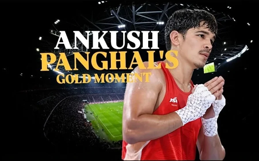Ankush Panghal CWG 2026 gold medal celebration after winning Commonwealth Games boxing title for India