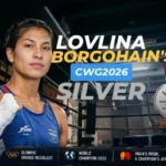 Lovlina Borgohain CWG 2026 Silver Medal – Indian boxer Lovlina Borgohain celebrating after winning the silver medal at the 2026 Commonwealth Games.