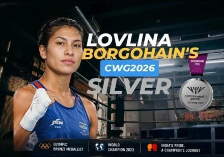 Lovlina Borgohain CWG 2026 Silver Medal – Indian boxer Lovlina Borgohain celebrating after winning the silver medal at the 2026 Commonwealth Games.
