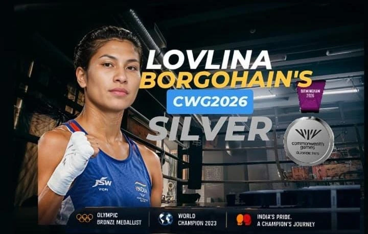 Lovlina Borgohain CWG 2026 Silver Medal – Indian boxer Lovlina Borgohain celebrating after winning the silver medal at the 2026 Commonwealth Games.