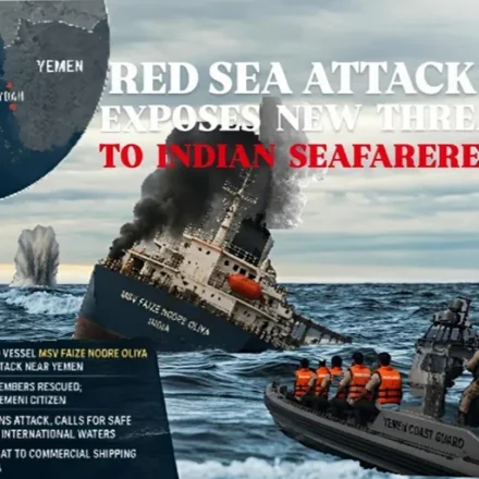 India-flagged vessel MSV Faize Noore Oliya sinks in the Red Sea after an attack off Yemen as the Yemeni Coast Guard rescues Indian seafarers.