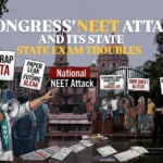 Exam Scam controversy in India showing NEET protests, paper leak allegations, and political debate over examination transparency