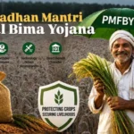 Pradhan Mantri Fasal Bima Yojana (PMFBY) featured image showing an Indian farmer with crop insurance protection, financial support, and modern farming benefits.