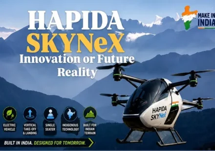 HAPIDA SKYNeX, India's first indigenous personal flying vehicle prototype developed by Ravi Tamta, showcased with electric VTOL technology in Uttarakhand.