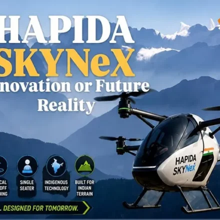 HAPIDA SKYNeX, India's first indigenous personal flying vehicle prototype developed by Ravi Tamta, showcased with electric VTOL technology in Uttarakhand.