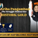 Ariha Pangambam celebrating her historic gold medal in Asian Aerobic Gymnastics