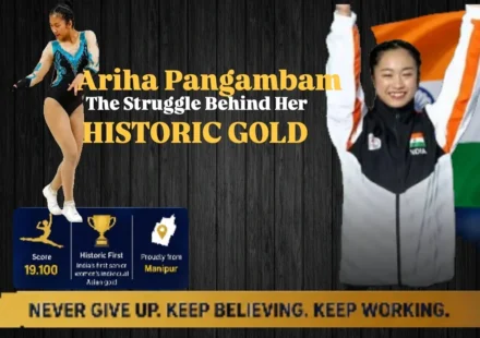 Ariha Pangambam celebrating her historic gold medal in Asian Aerobic Gymnastics