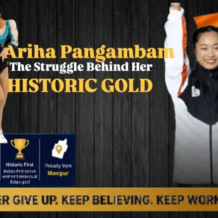Ariha Pangambam celebrating her historic gold medal in Asian Aerobic Gymnastics