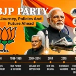 BJP Party journey from political struggle to national power featuring Narendra Modi, Atal Bihari Vajpayee, BJP symbol, infrastructure and electoral milestones