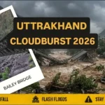 Uttarakhand cloudburst 2026 causing flash floods and damage to a Bailey Bridge amid intense rainfall