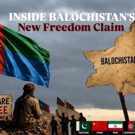 Balochistan independence claim shown with Baloch flag, map and regional flags