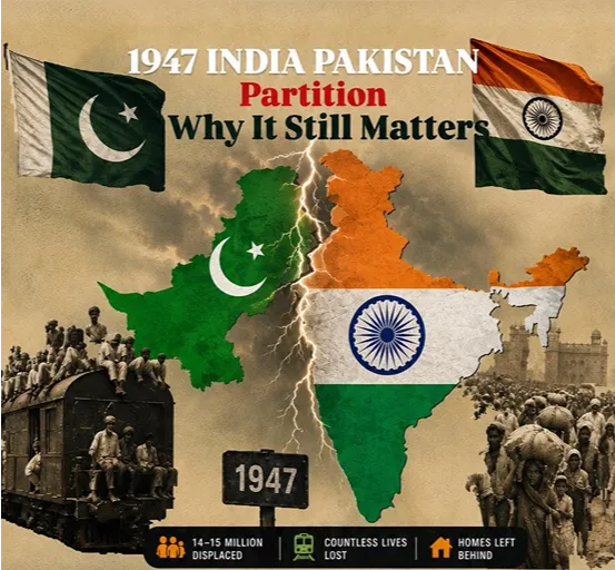 1947 India Pakistan Partition map showing India and Pakistan, refugee migration and the human cost of Partition