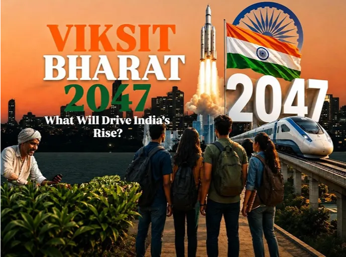 Viksit Bharat 2047 vision featuring India’s future growth, technology, infrastructure and youth