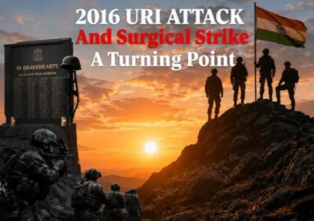 2016 Uri attack and surgical strike showing Indian soldiers and the Indian flag