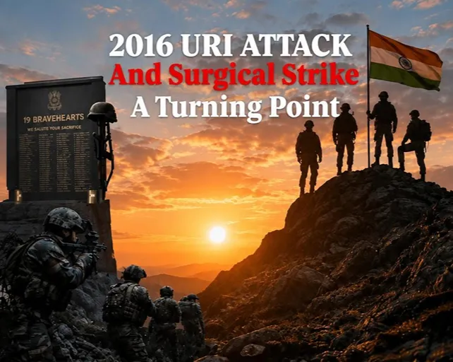 2016 Uri attack and surgical strike showing Indian soldiers and the Indian flag
