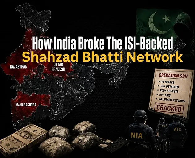 Shahzad Bhatti Network crackdown showing India’s security forces and an alleged ISI-linked terror network
