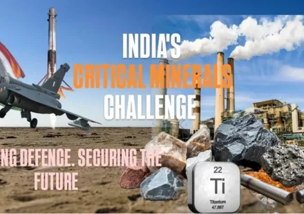 India’s critical minerals challenge showing a fighter jet, titanium, mineral resources and industrial processing facilities