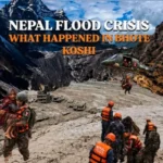 Nepal Flood Crisis in Bhote Koshi with rescue teams and severe flood damage