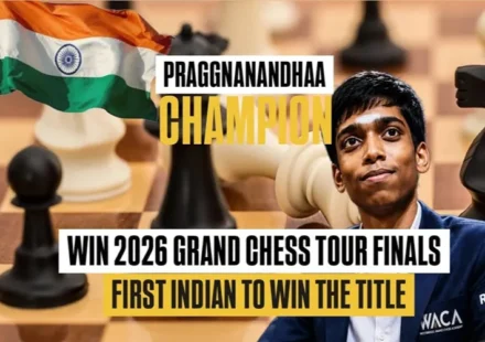 R Praggnanandhaa celebrates his 2026 Grand Chess Tour Finals victory