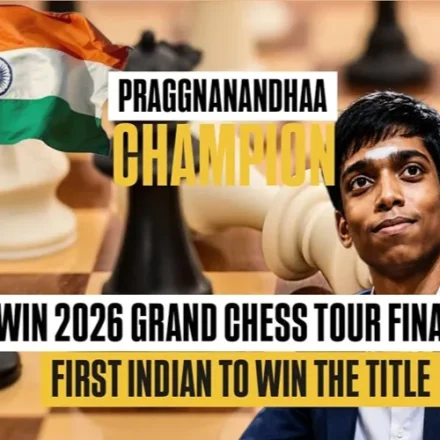 R Praggnanandhaa celebrates his 2026 Grand Chess Tour Finals victory