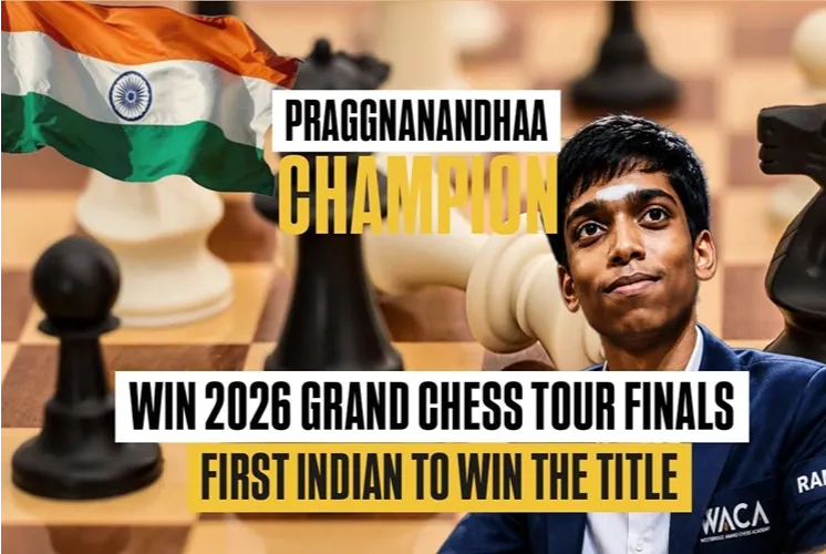 R Praggnanandhaa celebrates his 2026 Grand Chess Tour Finals victory