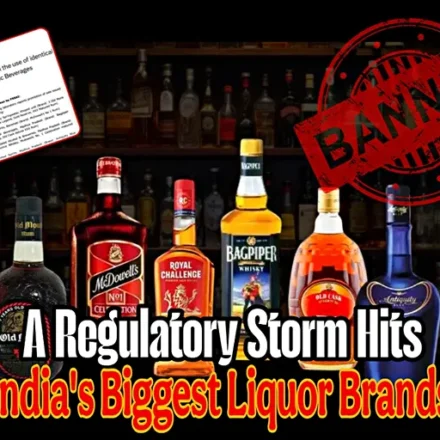 FSSAI Liquor Crackdown featured image showing Old Monk, McDowell's, Royal Challenge, Bagpiper, Old Cask and Antiquity Blue liquor bottles under regulatory scrutiny.