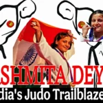 Ashmita Dey celebrating after winning India's first Commonwealth Games gold medal in judo, highlighting her journey as India's judo trailblazer.