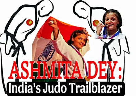 Ashmita Dey celebrating after winning India's first Commonwealth Games gold medal in judo, highlighting her journey as India's judo trailblazer.