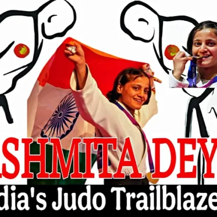 Ashmita Dey celebrating after winning India's first Commonwealth Games gold medal in judo, highlighting her journey as India's judo trailblazer.
