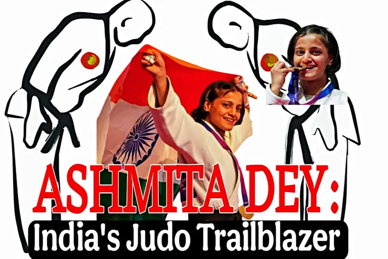Ashmita Dey celebrating after winning India's first Commonwealth Games gold medal in judo, highlighting her journey as India's judo trailblazer.