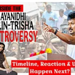 Udhayanidhi Trisha controversy featuring Udhayanidhi Stalin addressing a public rally alongside actor Trisha Krishnan during the political and legal row.