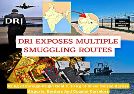 DRI gold smuggling crackdown showing gold and silver seized across airports, borders and coastal routes