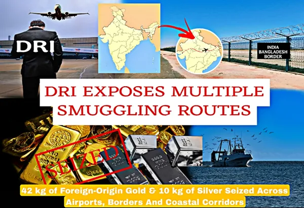 DRI gold smuggling crackdown showing gold and silver seized across airports, borders and coastal routes